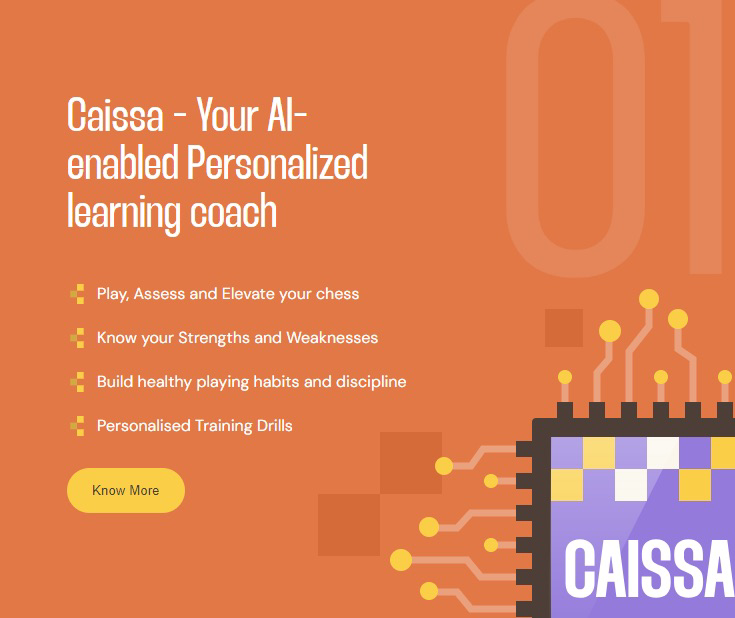 Image of Caissa, an online chess learning platform, offering personalized coaching to enhance chess skills.