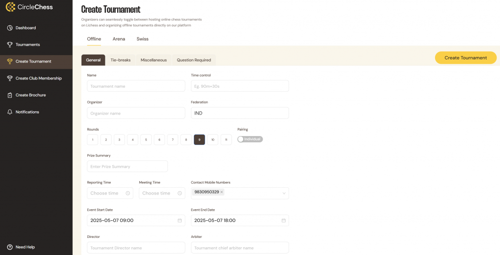 image of a better chess tournament registration software, CircleChess Manager App
