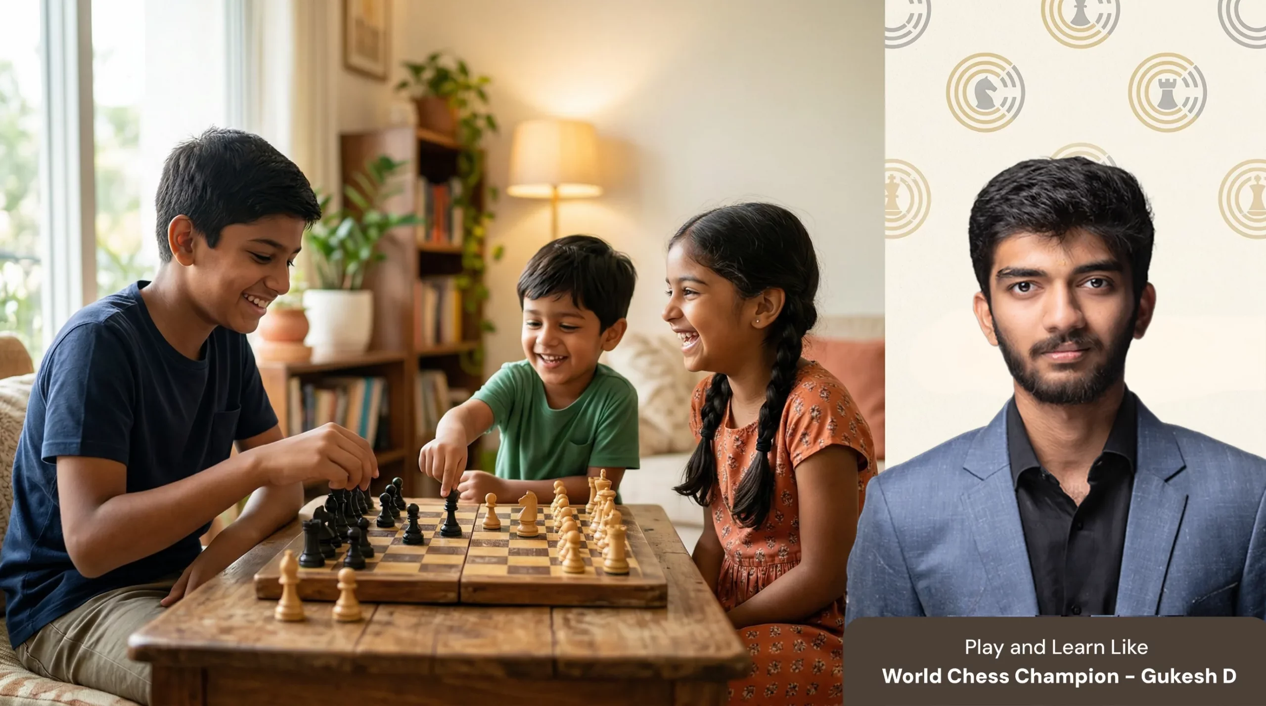 Kids playing chess with World Champion Gukesh
